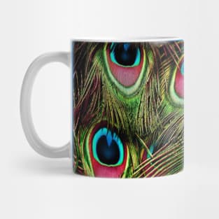 1980s bohemian turquoise purple teal green peacock feather Mug